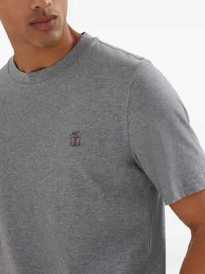 Brunello Cucinelli Men Logo Cotton T-shirt In Gray