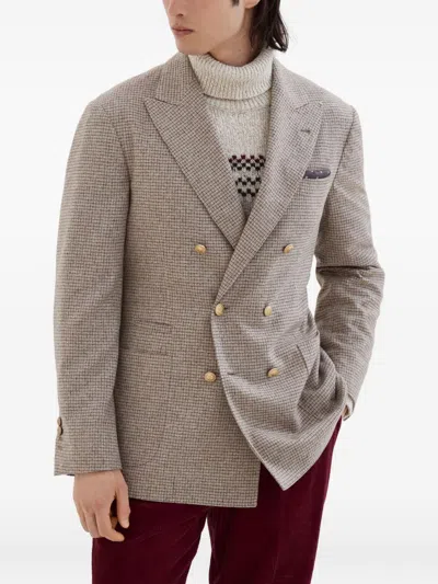 Brunello Cucinelli Beige Wool And Silk Double-breasted Blazer