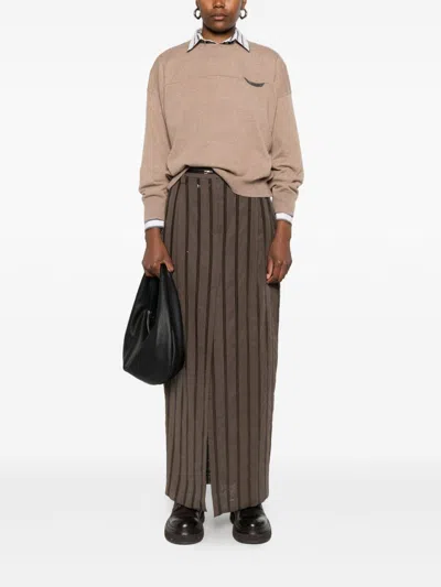 Brunello Cucinelli Crewneck Cashmere Sweater Pocket Detail In Neutral
