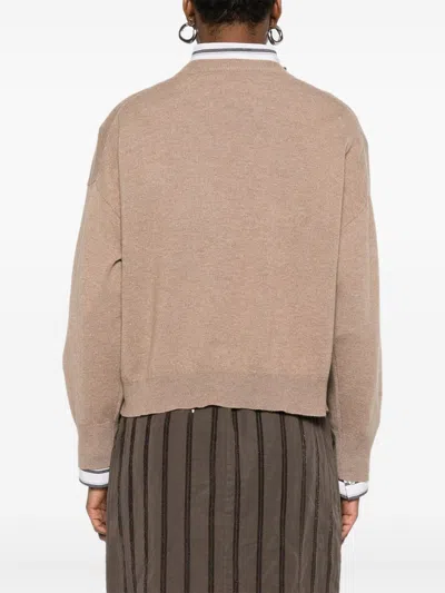 Brunello Cucinelli Crewneck Cashmere Sweater Pocket Detail In Neutral