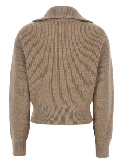 Brunello Cucinelli Beige Cardigan With Spread Collar And Monil Detail On The Front In Cashmere Woman In Brown