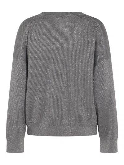 Brunello Cucinelli Metallic Ribbed Crewneck Knitwear With Long Sleeves