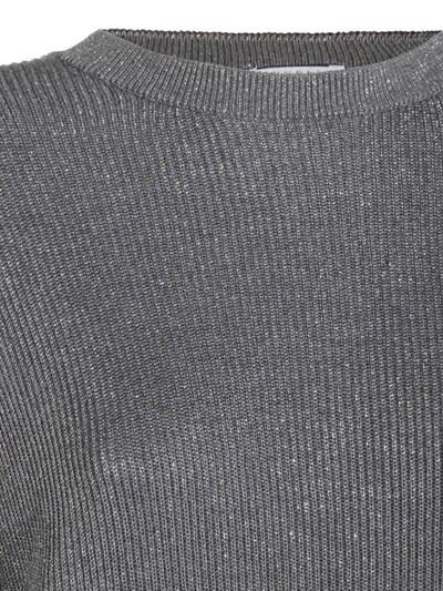 Brunello Cucinelli Metallic Ribbed Crewneck Knitwear With Long Sleeves