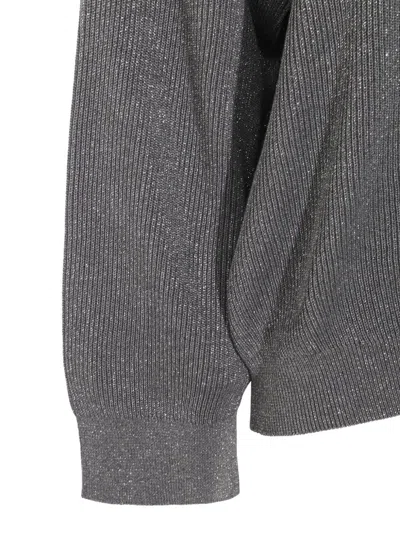 Brunello Cucinelli Metallic Ribbed Crewneck Knitwear With Long Sleeves