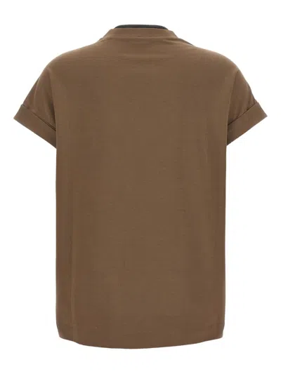 Brunello Cucinelli Women Cotton V-necked T-shirt In Brown
