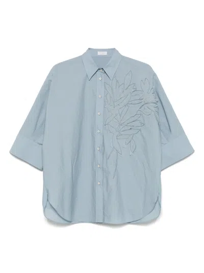 Brunello Cucinelli Women Embroidered Cotton Shirt In Blue