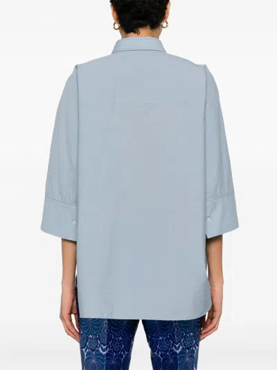 Brunello Cucinelli Women Embroidered Cotton Shirt In Blue