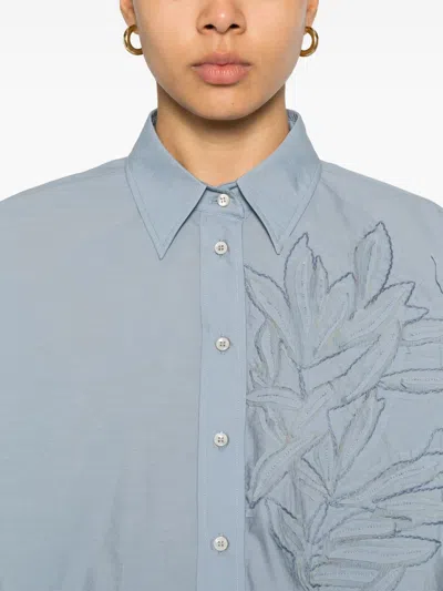 Brunello Cucinelli Women Embroidered Cotton Shirt In Blue