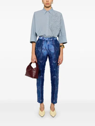 Brunello Cucinelli Women Embroidered Cotton Shirt In Blue