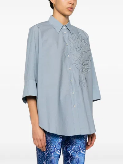 Brunello Cucinelli Women Embroidered Cotton Shirt In Blue
