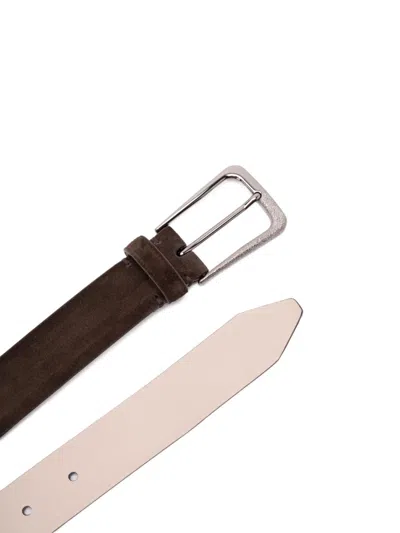 Brunello Cucinelli Leather Belt With Adjustable Length And Metal Buckle In Brown