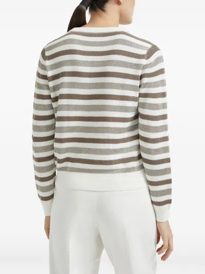 Brunello Cucinelli Women Striped Cotton Crewneck Sweater In Multi