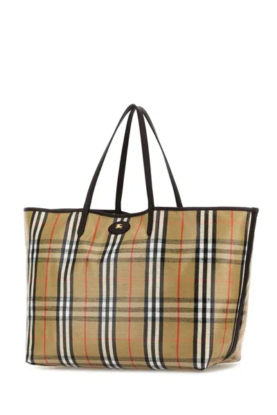 Burberry Large Check Pattern Canvas Shopping Bag