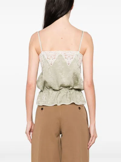 Chloé Silk Top With Drawstring Waist And Floral Pattern In Green