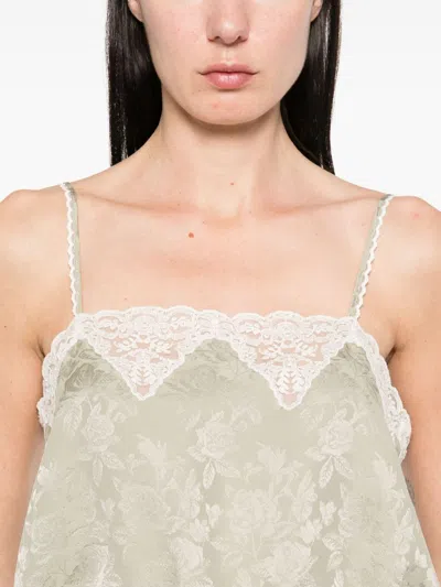 Chloé Silk Top With Drawstring Waist And Floral Pattern In Green