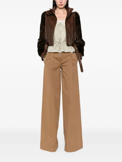 Chloé Silk Top With Drawstring Waist And Floral Pattern In Green