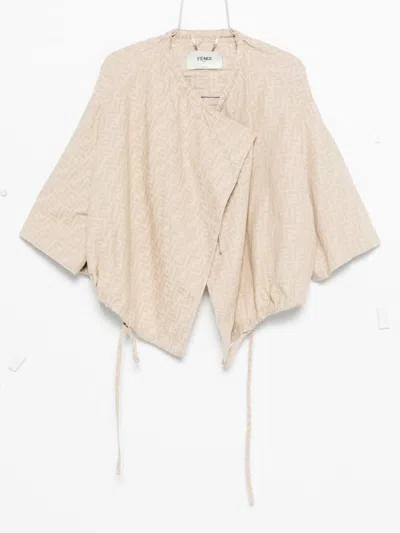 Fendi Women Ff Cotton And Linen Jacket In Neutral