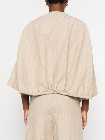Fendi Women Ff Cotton And Linen Jacket In Neutral