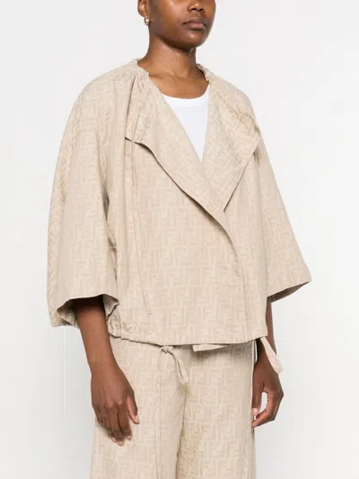 Fendi Women Ff Cotton And Linen Jacket In Neutral