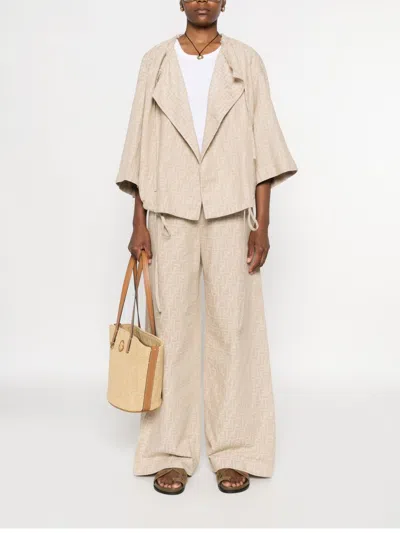 Fendi Women Ff Cotton And Linen Jacket In Neutral