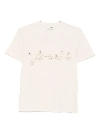 Fendi Sequin-embellished T-shirt In Neutral