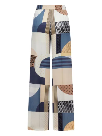 Fendi Patchwork Print Silk Flowing Pyjama Trousers Clothing