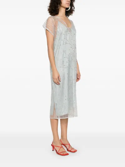 Forte Forte Embroidered Tulle Long Dress In Blue