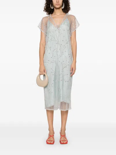 Forte Forte Embroidered Tulle Long Dress In Blue