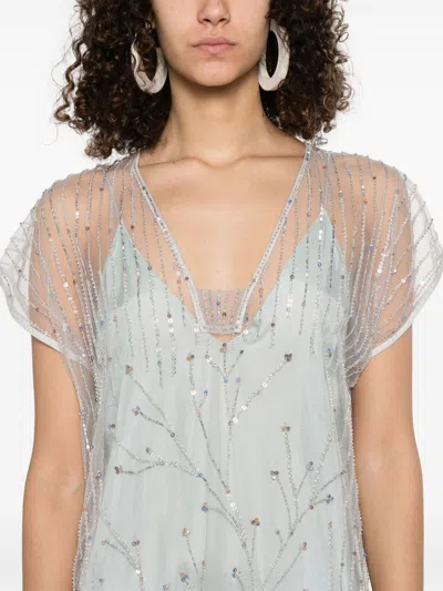 Forte Forte Embroidered Tulle Long Dress In Blue