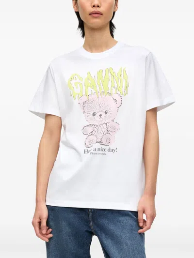 Ganni Women Teddy Organic Cotton T-shirt In White