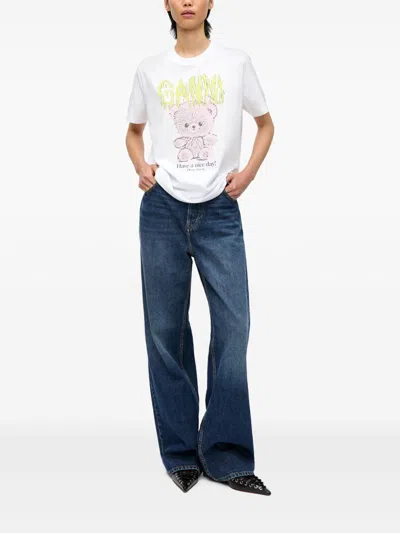 Ganni Women Teddy Organic Cotton T-shirt In White