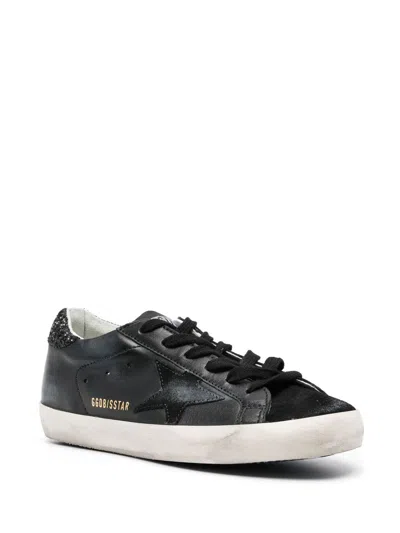 Golden Goose Super-star Black Low Trainer With Rhinestones