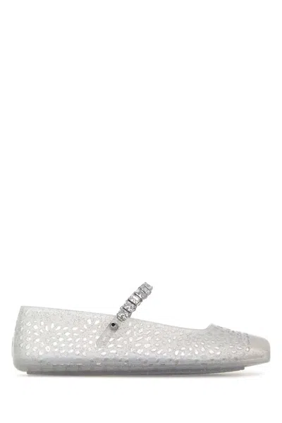 Jimmy Choo The Jelly Transparent Ballet Flats With Crystals Women In White