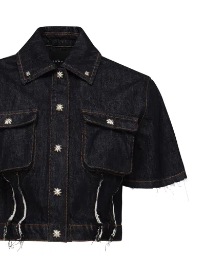 John Richmond Short Sleeves Denim Shirt In Midnight Blue In Black
