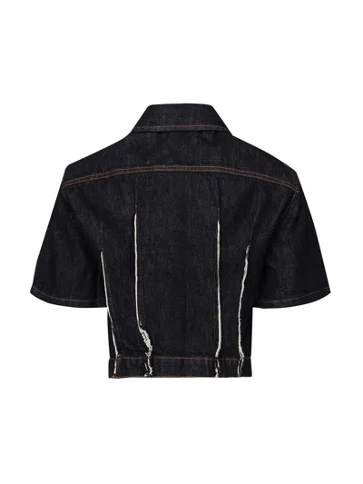 John Richmond Short Sleeves Denim Shirt In Midnight Blue In Black