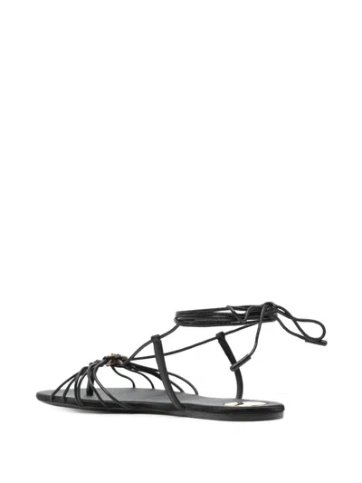 Saint Laurent Black Sandals With Cassandre Logo And Laces Around The Ankle In Leather Woman