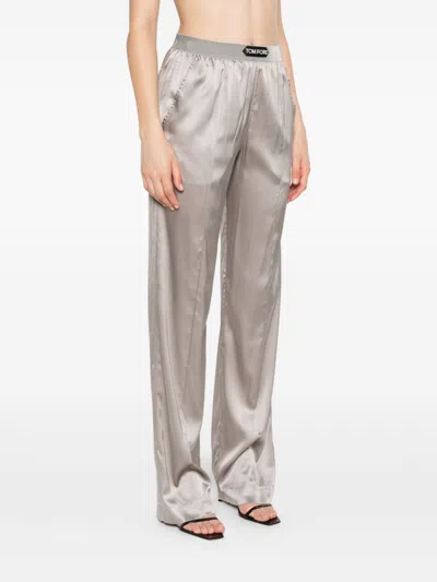 Tom Ford Silk Pants Pajama Elastic Waistband In Neutral