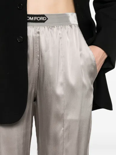 Tom Ford Silk Pants Pajama Elastic Waistband In Neutral