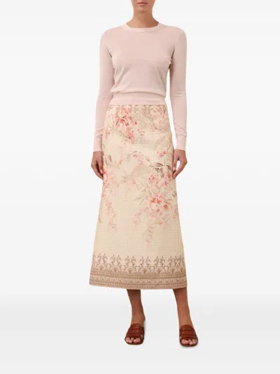 Zimmermann Women Pink Linen Illuminate Midi Pencil Skirt
