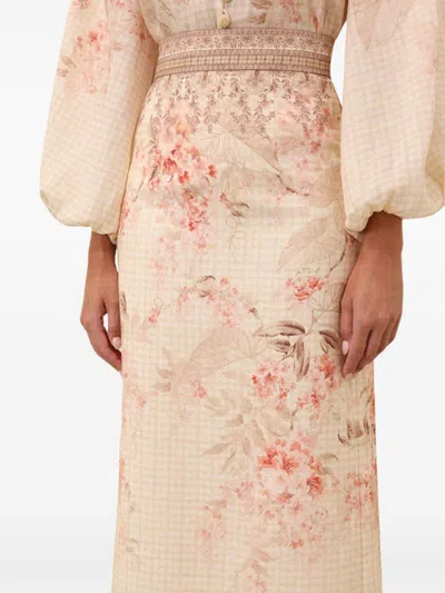 Zimmermann Women Pink Linen Illuminate Midi Pencil Skirt