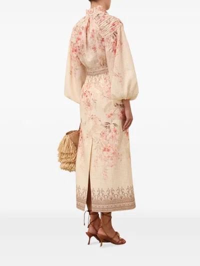 Zimmermann Women Pink Linen Illuminate Midi Pencil Skirt