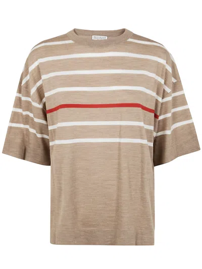 Brunello Cucinelli Crew Neck Striped Short Sleeves Sweater