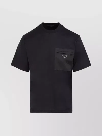 Prada Crew Neck T-shirt Nylon Pocket In Black
