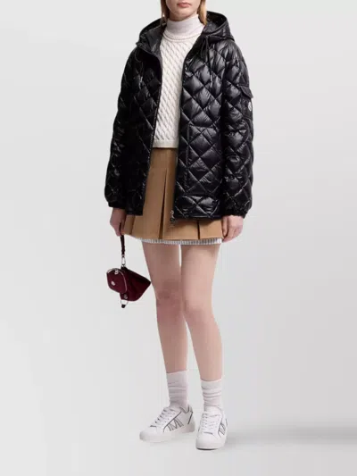Moncler Short Down Jacket With Diamond Quilting And Hood In Black