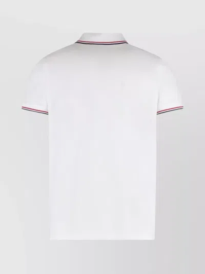 Moncler Classic White Cotton Polo With Signature Tri-color Trim