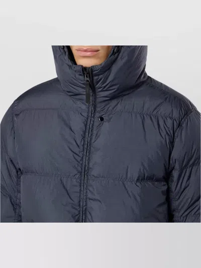 Stone Island Blue Down Jacket With Drawstring Hood And Logo Patch On The Sleeve In Tech Fabric Man In Blue
