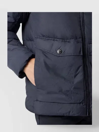 Stone Island Blue Down Jacket With Drawstring Hood And Logo Patch On The Sleeve In Tech Fabric Man In Blue