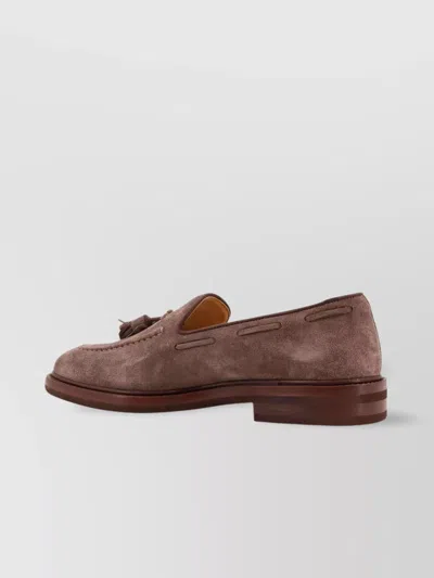 Brunello Cucinelli Tassel Detail Suede Loafers With Stacked Heel In Brown
