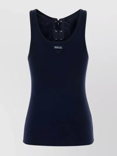 Prada Lace-up Detail Tank Top In Blue
