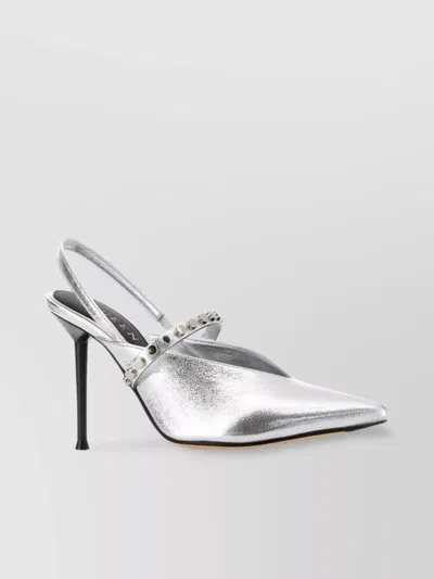Alexander Mcqueen Metallic Leather Pumps Studded Detail In Silver